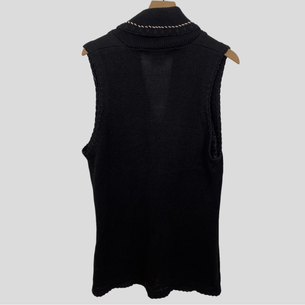 Vintage Victoria Jones Black Knit Southwest Beaded Long Sleeveless Cardigan - Picture 7 of 8